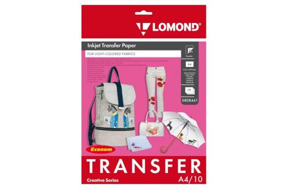 изображение Термотрансферная бумага LOMOND Transfer Paper for bright cloth ECONOM A4, 140г/м2 10 листов