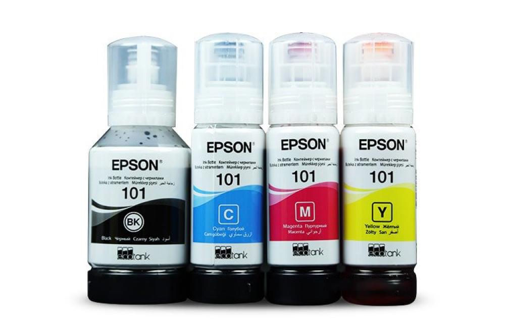 изображение Оригинальные чернила для Epson L6370 (3 цветных по 70мл + 1 черный пигмент 127 мл)